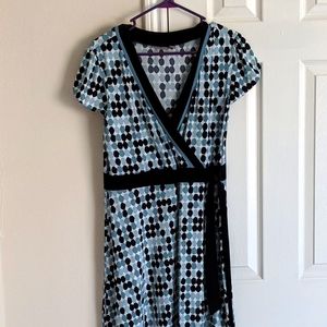 Blue and black wrap dress